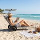 MultiGarden Folding Beach Lounger on Wheels with Canopy, Grey