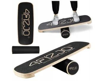 4Fizjo 384 Wooden Balance Board with Roller, Light Brown/Black