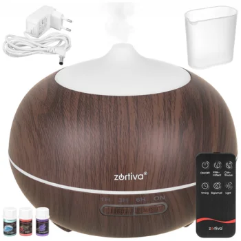 Ultrasonic Air Humidifier and Aroma Diffuser Zortiva 400ml with Remote, Dark Brown