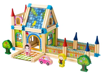 ECOTOYS Wooden Building Blocks 6-in-1 House Construction Set