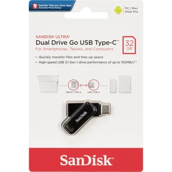 SanDisk Ultra Dual Drive Go 32GB USB Type-C USB-A Flash Drive SDDDC3-032G-G46 Black