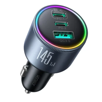 Joyroom JR-CCN07 145W Car Charger 2xUSB-C USB-A + 100W USB-C Cable, Dark Gray