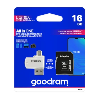 Goodram 16GB microSDHC UHS-I Memory Card with Adapter and Reader, black