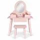 Kids Wooden Vanity Table with LED Mirror and Stool ECOTOYS, Pink