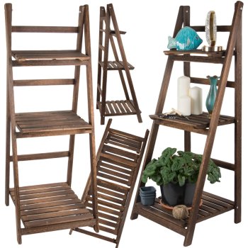 Wooden flower stand ladder three shelves plant rack