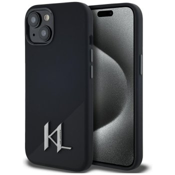 Karl Lagerfeld Silicone Shadow Metal Initial MagSafe Case for iPhone 15, Black