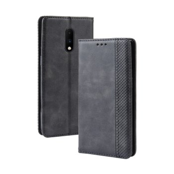 OnePlus 7 Vintage Style Magnetic Leather Wallet Protective Case Cover, Black