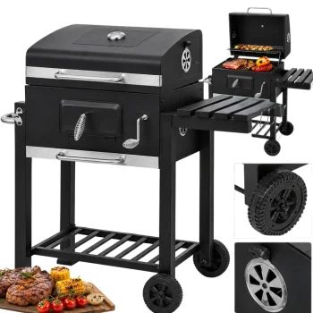 Charcoal Garden Grill with Lid, Two Grates and Thermometer