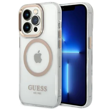 Guess Metal Outline MagSafe Case for iPhone 14 Pro - Transparent / Gold