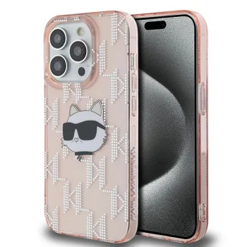 Karl Lagerfeld iPhone 14 Pro Max Case IML Choupette Head & Monogram, Pink