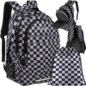 Kruzzel Checkerboard School Backpack 22L with Gym Bag 24530