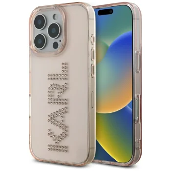 Karl Lagerfeld IML Rhinestones Logo Case for iPhone 16 Pro, Pink