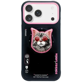 Nimmy Glasses Cool Cat MagSafe Case for iPhone 17 Pro Max, Black/Pink