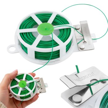 Garden Plant Tie Wire 50m with Built-in Cutter, Green
