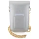 Hello Kitty Leather Metal Logo Chain Smartphone Bag, Silver