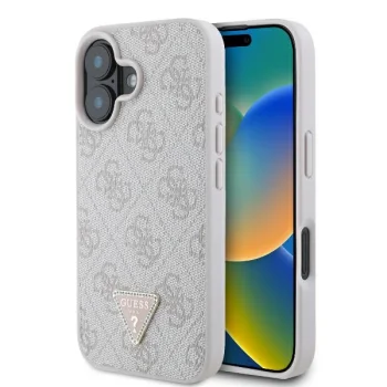 Guess Leather 4G Triangle Strass MagSafe case for iPhone 16 Plus - pink