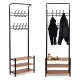 ModernHome Freestanding Coat Rack with 3 Shoe Shelves, 18 Hooks, Black
