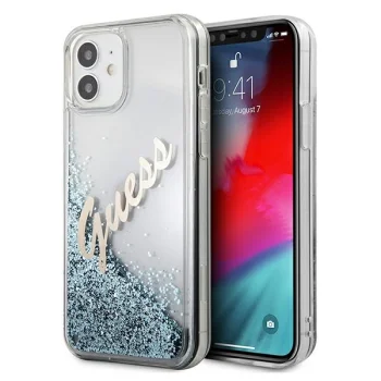 Guess iPhone 12 mini Case Glitter Vintage Script, Blue