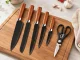Kitchen Knife Set with Stand, 6 Pieces, Black/Wood