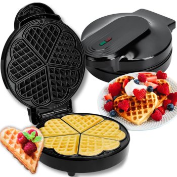 Powerful 1000W Waffle Maker for 5 Heart-Shaped Waffles, Black