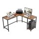 Corner computer desk with shelves, steel frame, brown