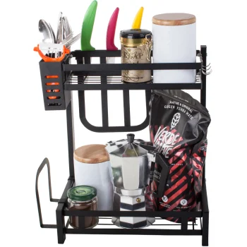 2-Tier Loft Kitchen Organizer Shelf Black