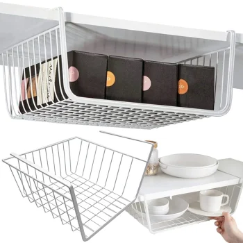 Under-Shelf Hanging Metal Basket, White
