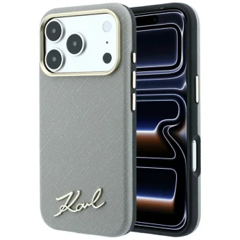 Karl Lagerfeld Saffiano Small Script MagSafe Case for iPhone 18 Pro / 17 Pro - Beige