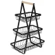 Three-Tier Fruit and Vegetable Basket, Metal and Wood, Black
