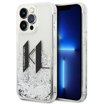Karl Lagerfeld iPhone 14 Pro Case Liquid Glitter Big KL, Silver