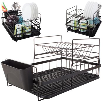 Dish Drying Rack Two-tier 2-Level Dish Dryer, Black