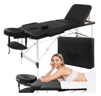 4FIZJO Foldable Aluminum Massage Table with Adjustable Top, 3 Sections, Black