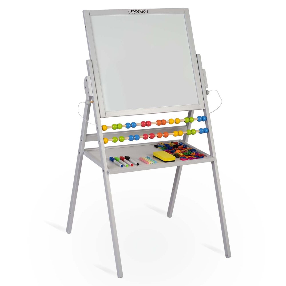Ricokids Double-Sided Magnetic Kids Art Easel with Chalkboard, Grey (0)