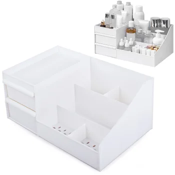 Cosmetics and Jewelry Organizer with 2 Drawers, White