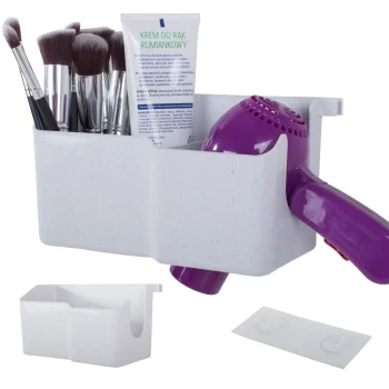 Wall-Mounted Hair Dryer Holder with Organizer Shelf, Light Grey