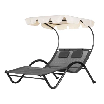 MultiGarden 2-Person Outdoor Daybed with Canopy, Double Chaise Lounge for Patio, Grey
