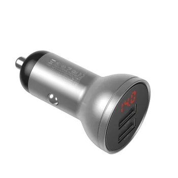 Baseus Digital Display Dual USB Car Charger 4.8A, 24W, Silver