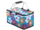 Collapsible Thermal Picnic Basket, Blue with Floral Pattern, 48x28x22 cm