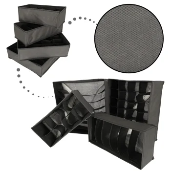 Drawer Organizer Set for Underwear and Socks, 4 Pcs, Grey