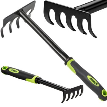 DIVO Hand Garden Rake for Soil Loosening and Flower Beds, Black-Green