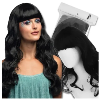 Bakalu Long Black Wavy Wig with Bangs