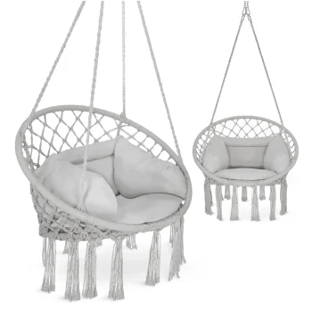 Boho Hanging Swing Chair with Cushion, Grey