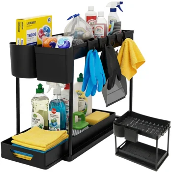 Ruhhy 2-Tier Under Sink Organizer Pull-Out, Black
