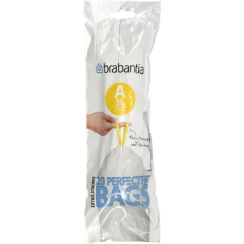 Brabantia PerfectFit Type A Bin Liners with Drawstring, 3 L, 20 Pack, White