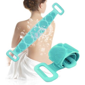 Bath Sponge Shower Body Legs Massager Silicone Brush, Green