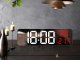 Digital LED clock with alarm, thermometer, mirror display, USB, black