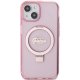Чехол Guess Ring Stand Script Glitter MagSafe для iPhone 15 - розовый