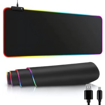 XL игровой коврик для мыши и клавиатуры с RGB-подсветкой, USB, черный