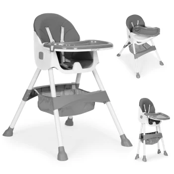 Ecotoys Baby High Chair with Basket and 5-Point Harness, Grey