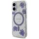 Guess Resin Flowers Glitter MagSafe Case for iPhone 16 Purple